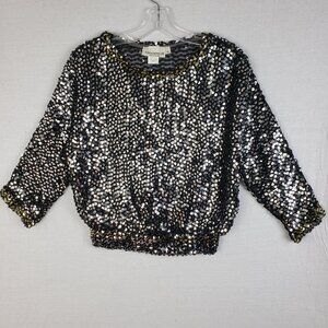 Creations III New York Made Blouse Top Sequins Shimmery Stretch size M Party Y2K